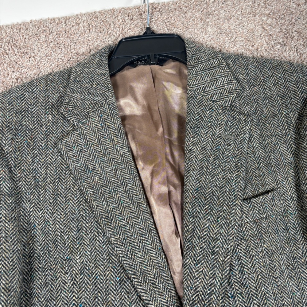 Jos A Bank Mens Herringbone Tweed Blazer Grey Brown Two Button Sport Coat 40R